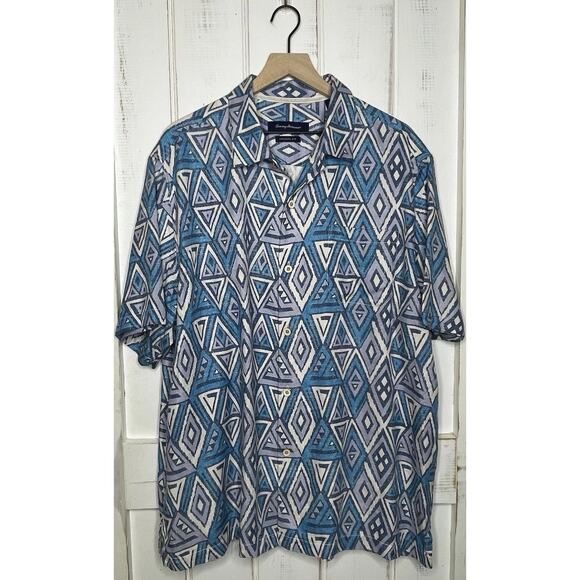 TOMMY BAHAMA Silk Blend Short Sleeve Geometric Aztec Tribal Beach Print Mens XL - Picture 1 of 9